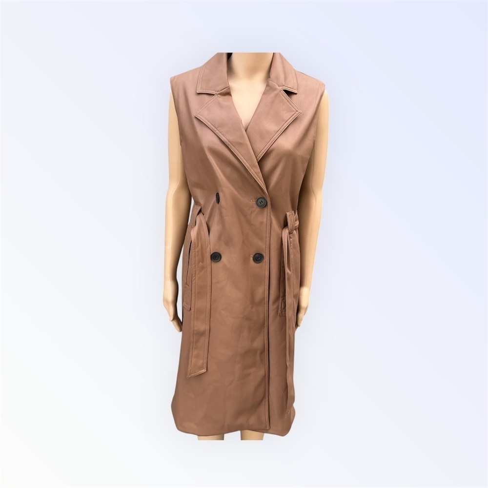 Truth Elegant Brown Sleeveless Faux Leather Women’s Trench Dress Size Small NWT